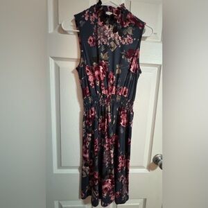 Chic Floral Maxi Dress - Dark Blue and Burgundy